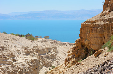 Image showing View of the Dead Sea from the slopes of the Judean mountains.