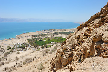 Image showing View of the Dead Sea from the slopes of the Judean mountains.