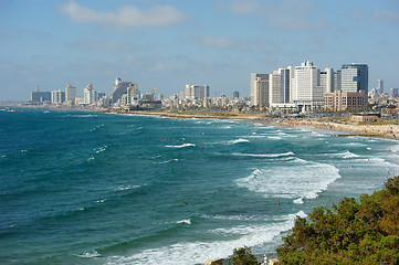 Image showing Sea coast and the view of Tel Aviv