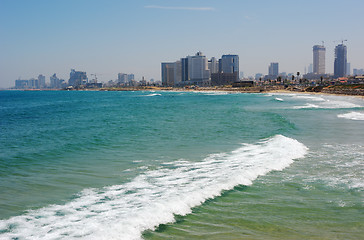 Image showing Sea coast and the view of Tel Aviv