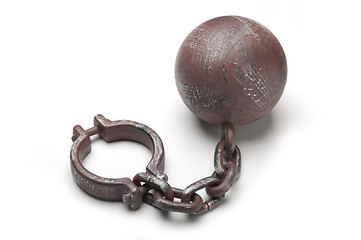 Image showing Metal ball and chain shackles on white