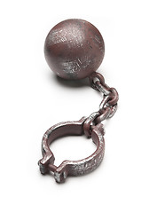 Image showing Metal ball and chain shackles on white