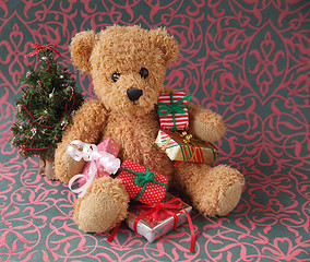 Image showing teddy bear with Christmas presents