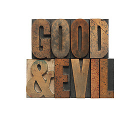 Image showing good and evil in old wood type