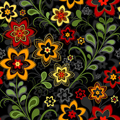 Image showing Seamless floral black pattern