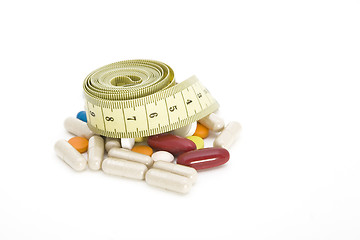 Image showing Tape measure and pills