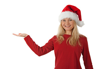 Image showing Santa girl holding hand palm up