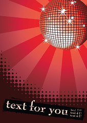 Image showing Mirror disco ball on red rays background.