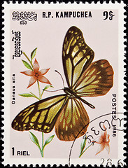 Image showing Stamp, butterfly and flower.