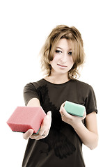 Image showing a girl with sponges     