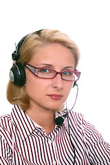 Image showing Beautiful young woman with headphones and microphone 