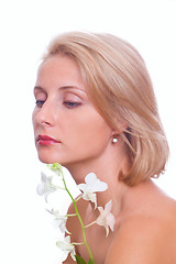 Image showing beautiful woman with white flower 