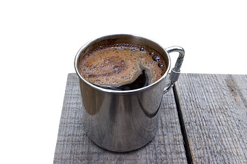 Image showing Metal mug of coffee