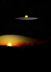 Image showing UFO In The Night Over Clouds