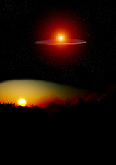 Image showing UFO In The Night Over Clouds