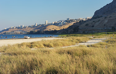 Image showing The shore of lake Kinneret in the evening