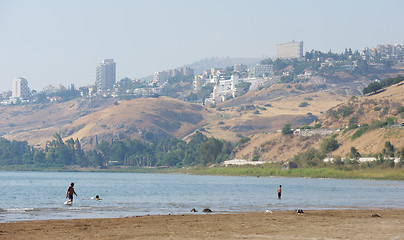 Image showing The shore of lake Kinneret in the morning