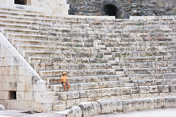 Image showing The woman in the ancient Roman amphitheater 