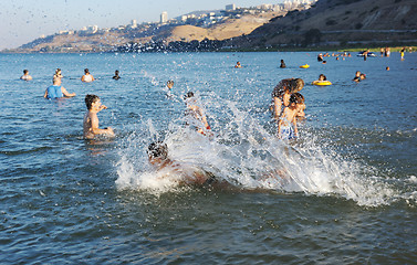 Image showing Swimming in lake Kinneret