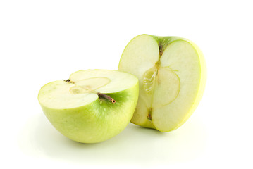 Image showing Two green apple halves