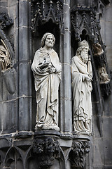 Image showing Statues of saints at the Aachen cathedral. These statues were first made in 1414 and are part of the exterior of the Choir Hall