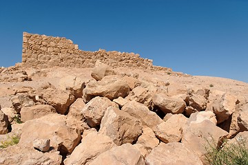 Image showing Ruins of ancient tower on desert hill 