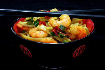 Image showing Pasta with shrimp Asia