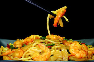 Image showing Pasta with shrimp Asia