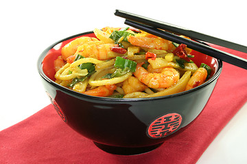 Image showing Pasta with shrimp Asia