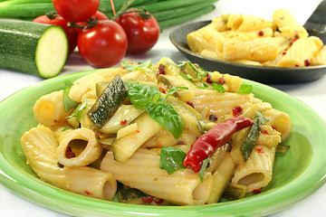 Image showing Tortiglione with fiery chili zucchini