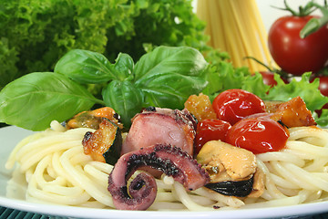 Image showing Pasta with seafood