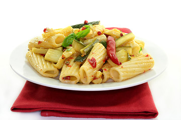 Image showing Tortiglione with fiery chili zucchini