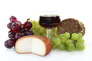 Image showing Cheese and red wine