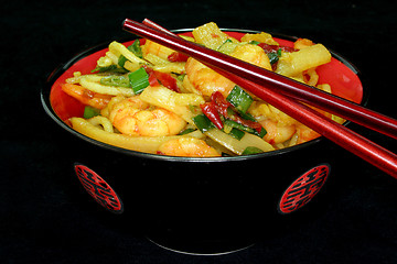 Image showing Pasta with shrimp Asia