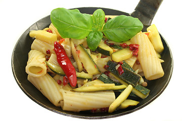 Image showing Tortiglione with fiery chili zucchini