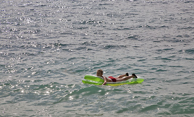 Image showing Airbed fun in the sea