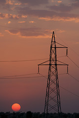 Image showing Electricity pylon at sunset