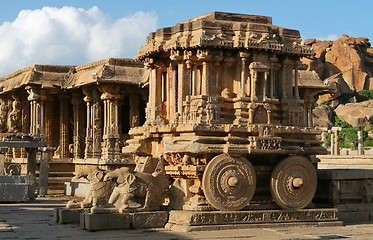 Image showing Stone chariot. Vittala temple. Hampi - UNESCO World Heritage Site. India