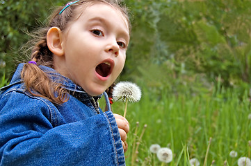 Image showing Little girl with dandelion