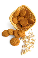 Image showing Oatmeal cookies spilled from the basket