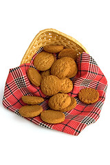 Image showing Oatmeal cookies with a red cloth