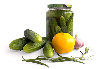 Image showing Pickled cucumber in glass jar