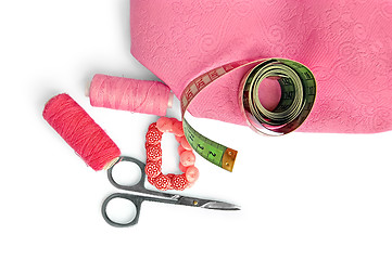 Image showing Pink accessories with fabric