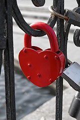 Image showing Red heart-shaped lock