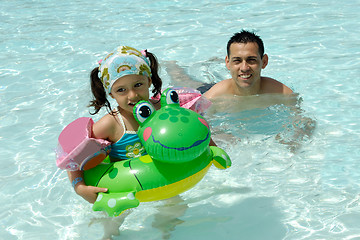 Image showing Man and child in pool