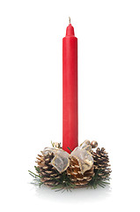 Image showing Traditional Christmas red candle