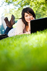 Image showing Mixed race college student with laptop