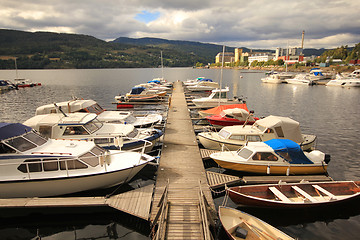 Image showing Small boats by the marina.