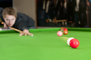 Image showing Colliding snooker balls