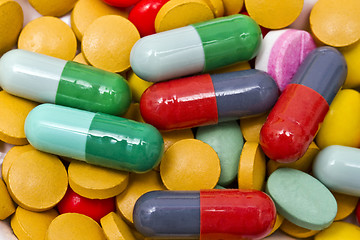 Image showing Multi color pills closeup